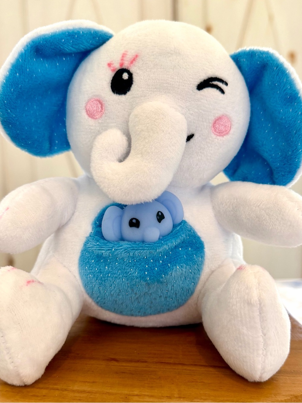Plush Elephant with Removable sitting Baby Elephant bottom weighted bottom!